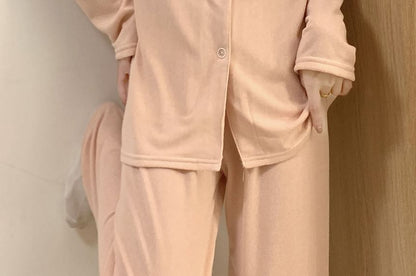 Long-Sleeve Lace Trim Top & Pants Pajama Set