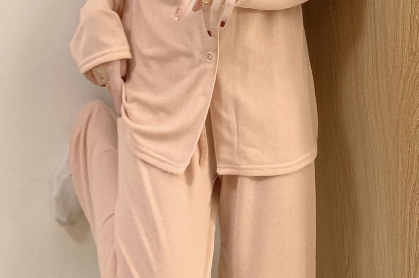 Long-Sleeve Lace Trim Top & Pants Pajama Set
