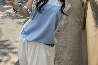 Lace Panel Slit Camisole Top