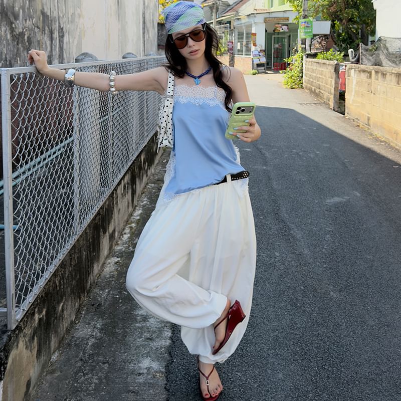 Lace Panel Slit Camisole Top