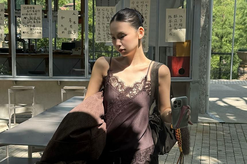 V-Neck Lace Panel Camisole Top