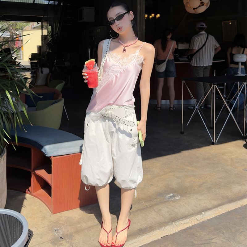 V-Neck Lace Panel Camisole Top