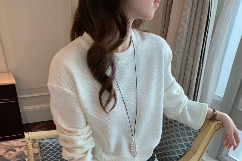 Round Neck Mock Two Piece Lace Panel Long Top