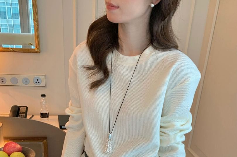 Round Neck Mock Two Piece Lace Panel Long Top