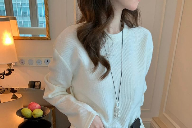Round Neck Mock Two Piece Lace Panel Long Top
