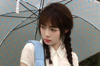 Collared Lace Trim Short Sleeve Shirt