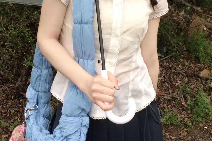 Collared Lace Trim Short Sleeve Shirt