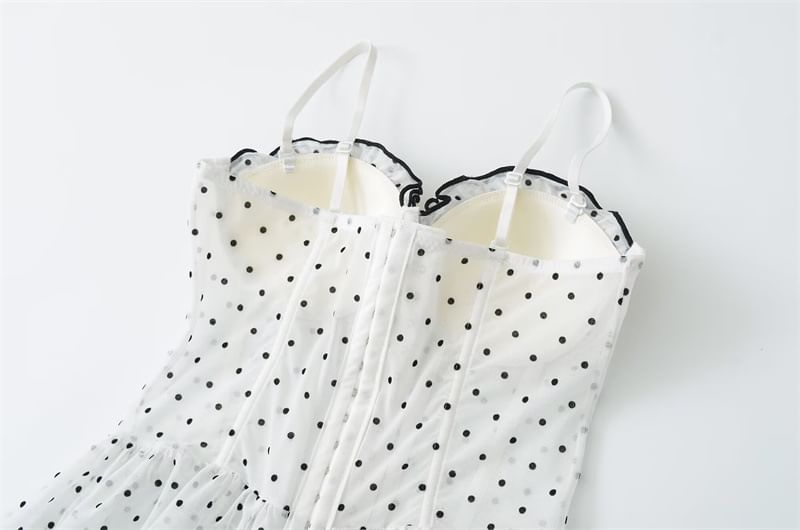 Sweetheart Neckline Polka Dot Ruffled Hem Camisole