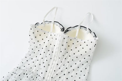 Sweetheart Neckline Polka Dot Ruffled Hem Camisole