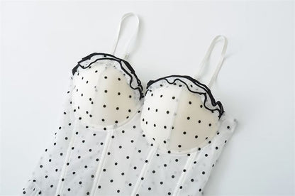Sweetheart Neckline Polka Dot Ruffled Hem Camisole