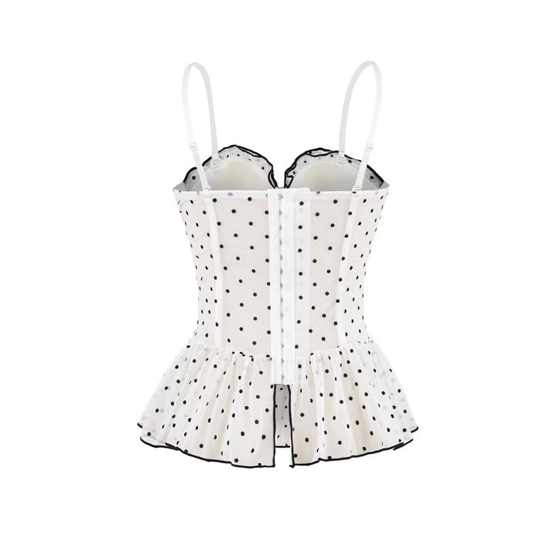 Sweetheart Neckline Polka Dot Ruffled Hem Camisole