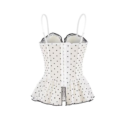 Sweetheart Neckline Polka Dot Ruffled Hem Camisole