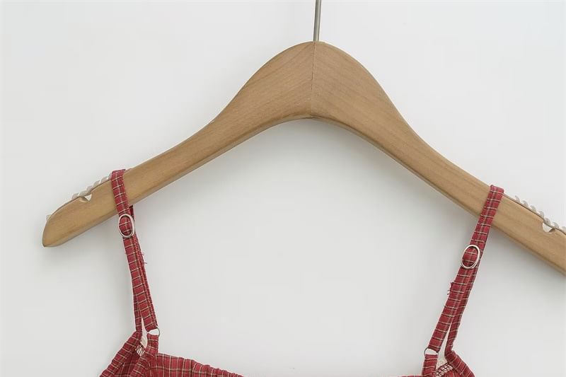 U-Neck Lace Trim Checked Fitted Camisole