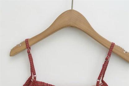 U-Neck Lace Trim Checked Fitted Camisole