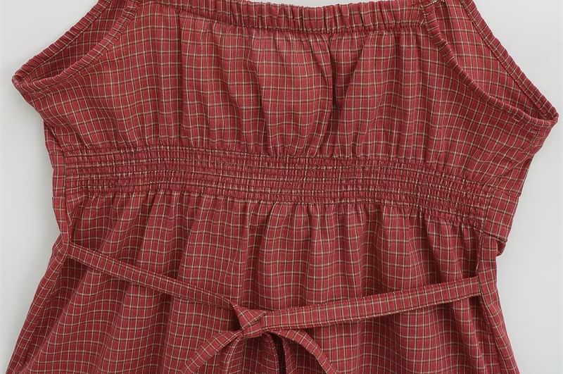 U-Neck Lace Trim Checked Fitted Camisole