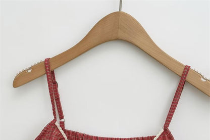 U-Neck Lace Trim Checked Fitted Camisole