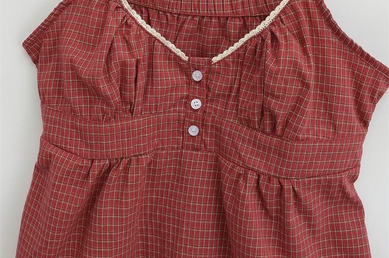 U-Neck Lace Trim Checked Fitted Camisole