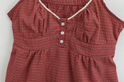 U-Neck Lace Trim Checked Fitted Camisole