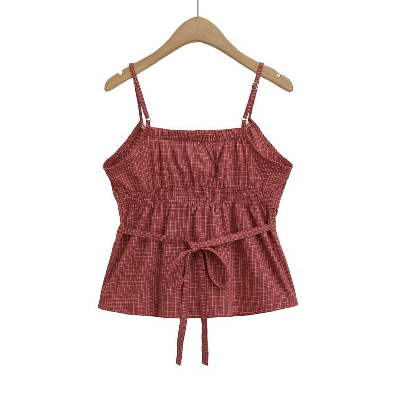 U-Neck Lace Trim Checked Fitted Camisole