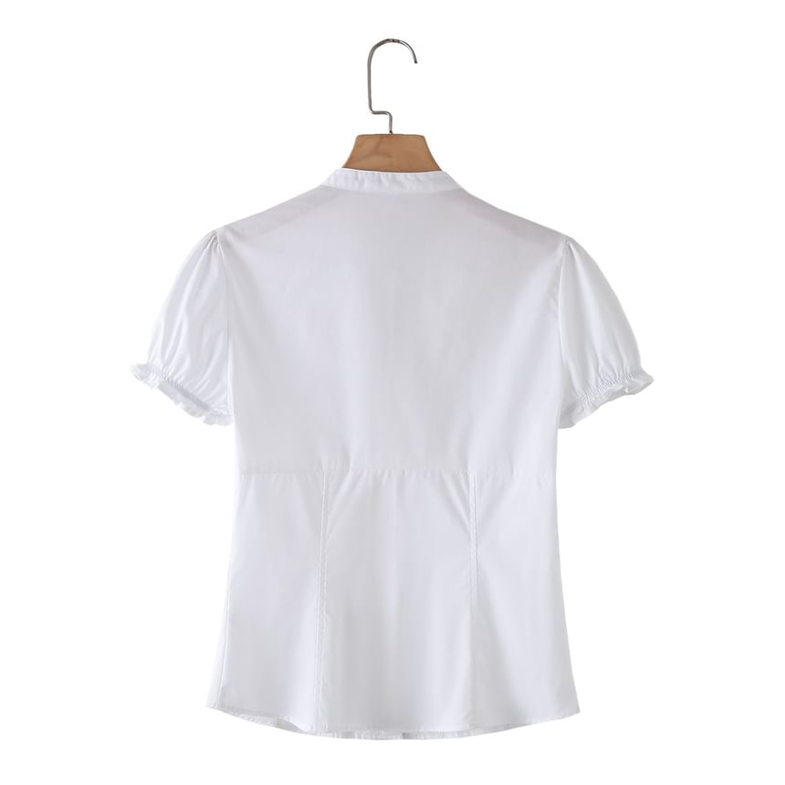 Short Sleeve V-Neck Minimalist Ruffled Slim Shirt