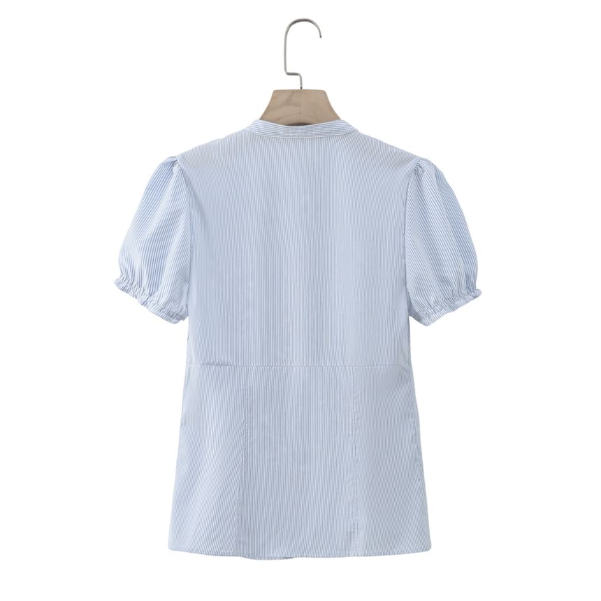 Short Sleeve V-Neck Minimalist Ruffled Slim Shirt