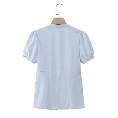 Short Sleeve V-Neck Minimalist Ruffled Slim Shirt