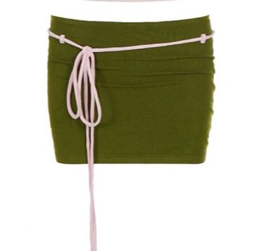 U-Neck Contrast Hem Fitted Camisole & Low Waist Pencil Skirt Set