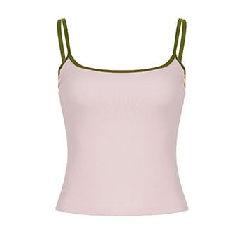 U-Neck Contrast Hem Fitted Camisole & Low Waist Pencil Skirt Set