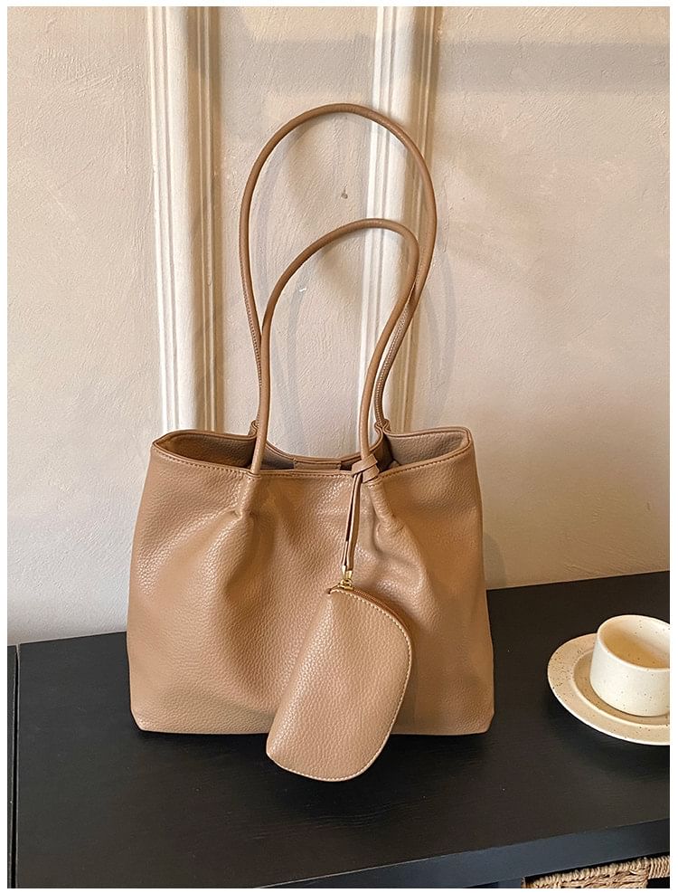 Set: Faux Leather Tote Bag + Pouch