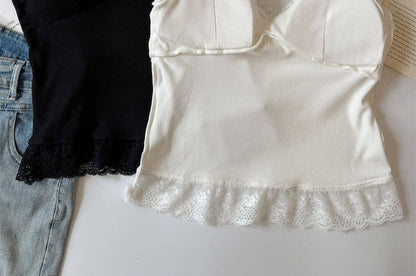 Spaghetti Strap V-Neck Lace Trim Camisole