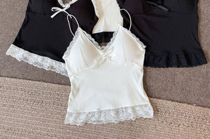 Spaghetti Strap V-Neck Lace Trim Camisole