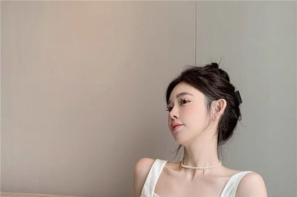 Square Neck Plain Lace Trim Sleeveless Top