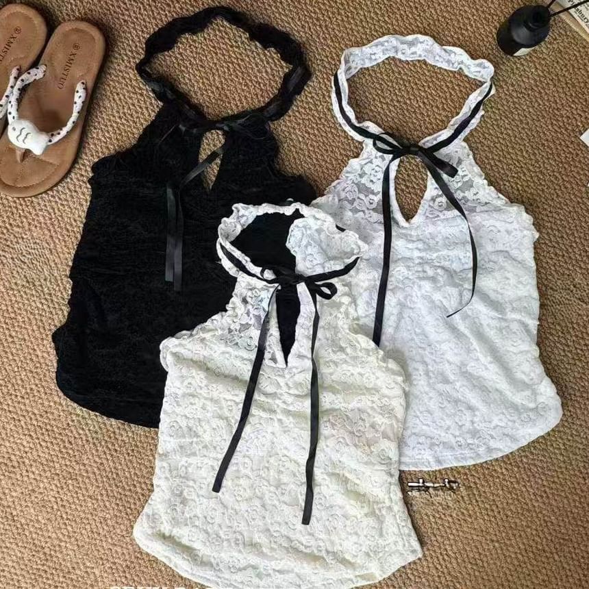 Halter Neck Plain Lace Camisole Top