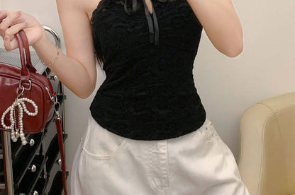 Halter Neck Plain Lace Camisole Top