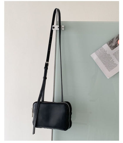Plain Boxy Faux Leather Shoulder Bag