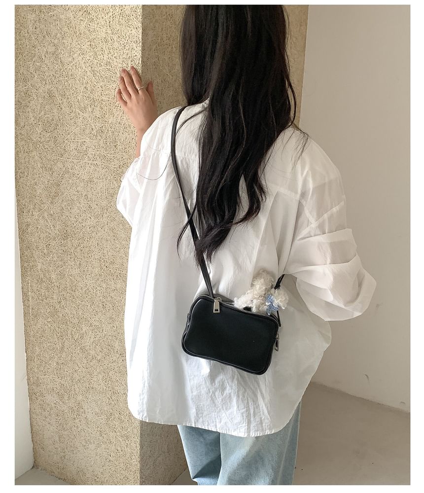 Plain Boxy Faux Leather Shoulder Bag