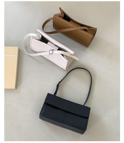 Structured Faux Leather Shoulder Bag