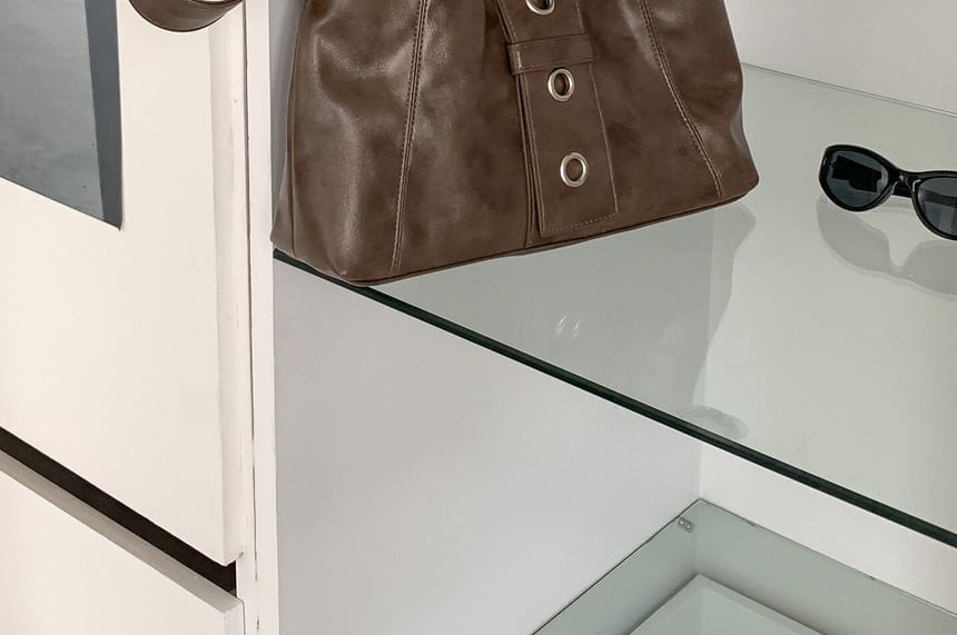 Grommet Faux Leather Shoulder Bag