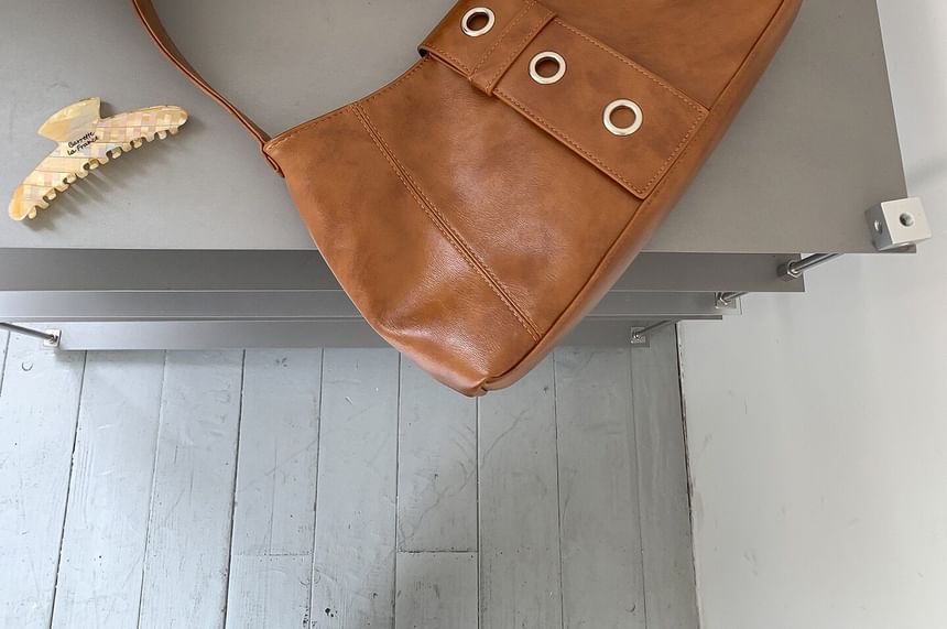 Grommet Faux Leather Shoulder Bag