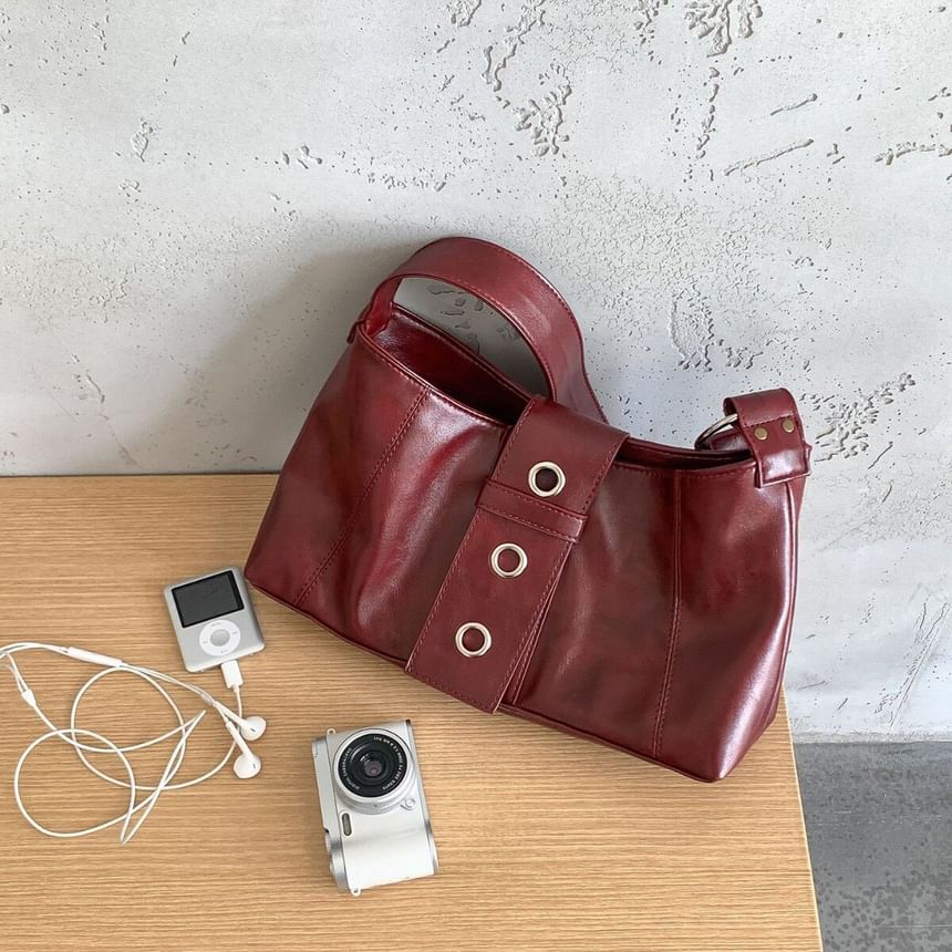 Grommet Faux Leather Shoulder Bag