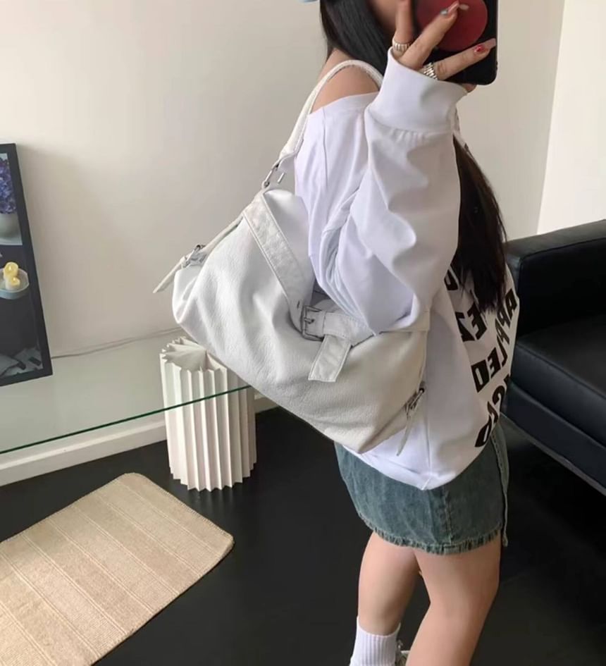 Buckled Faux Leather Shoulder Bag