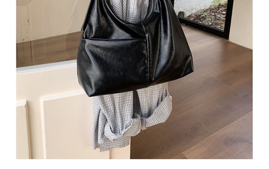 Side Panel Faux Leather Hobo Bag