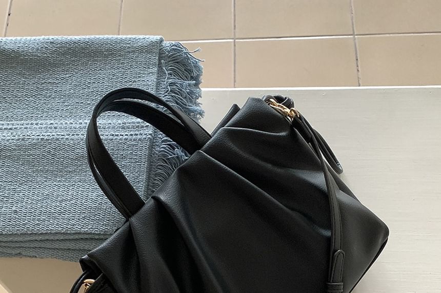Shirred Faux Leather Handbag