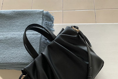 Shirred Faux Leather Handbag