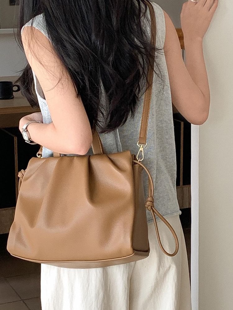 Shirred Faux Leather Handbag