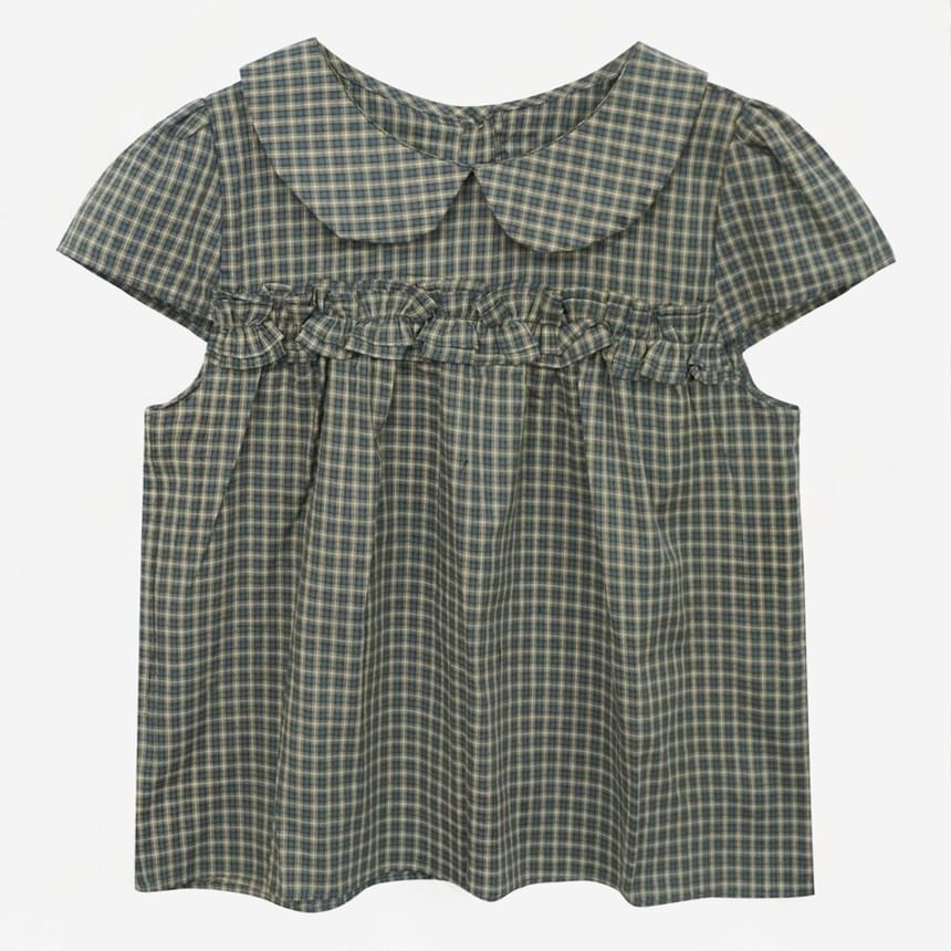 Collared Plaid Cropped Tee with Short Sleeves