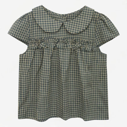 Collared Plaid Cropped Tee with Short Sleeves