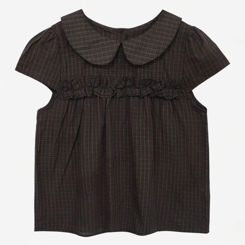 Collared Plaid Cropped Tee with Short Sleeves
