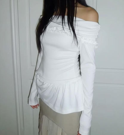 Off-Shoulder Ruffle Long-Sleeve Top