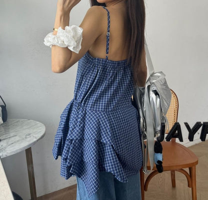 Plaid Ruffle Sweetheart Neckline Camisole
